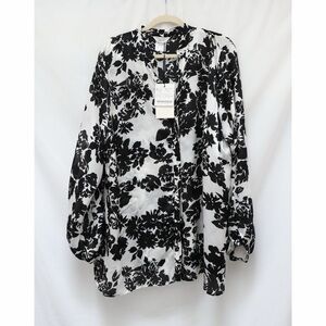 NWT Marina Rinaldi floral blouse grey black shirt 100% silk lightweight US 20